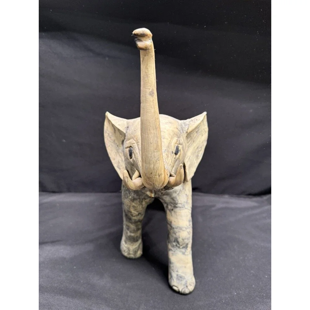 Large Carved Elephant made from Crushed Oyster Shells trunk up Vintage 15” tall